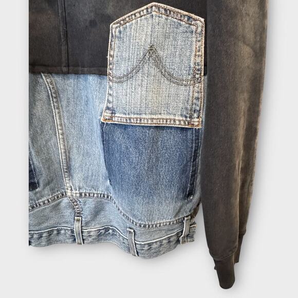 NWT Free People x Tricia Fix Zuma Denim Mix Hooded Sweatshirt Size Small - Picture 9 of 16